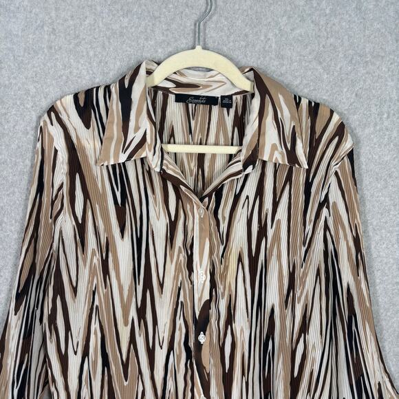 Vintage 90s Crinkle Sheer Blouse XL Ruffle Artsy Abstract Neutrals Siren Loud - Picture 2 of 11